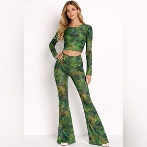 Green Tie-Dye Women's Two Piece Set